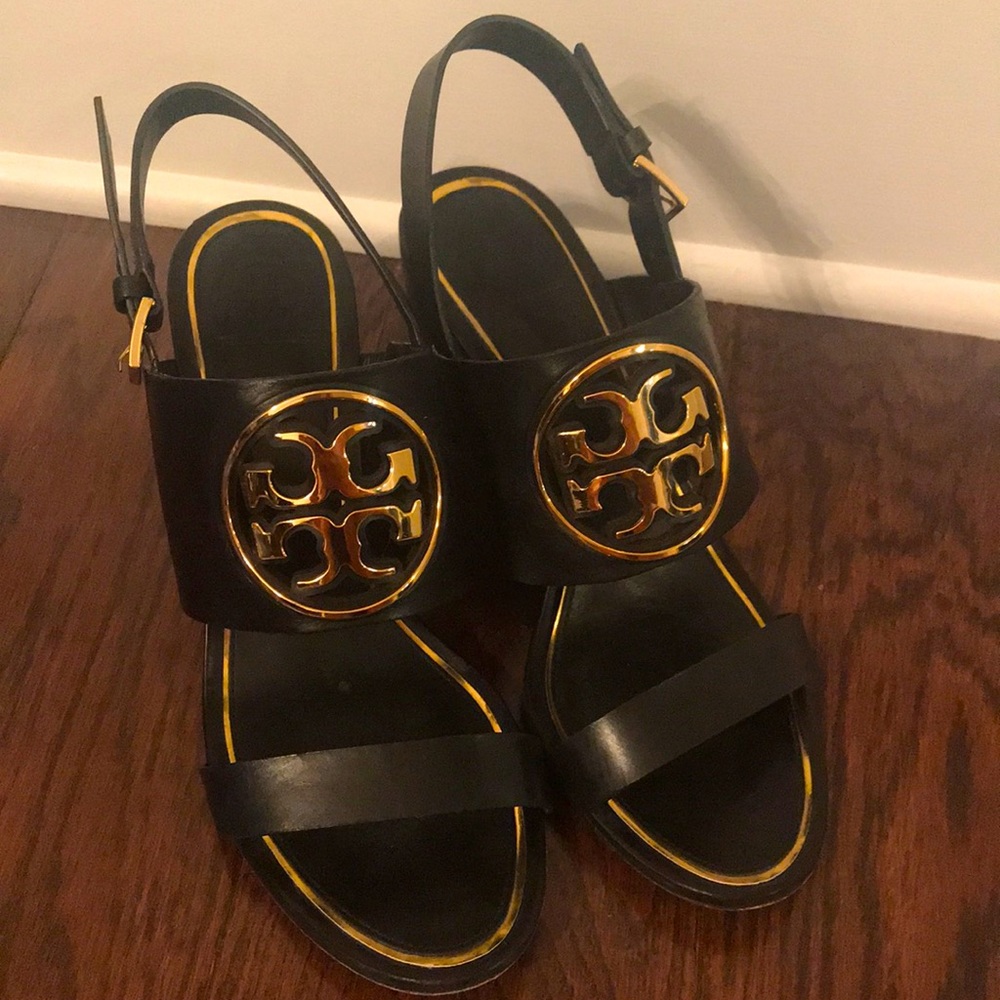 Tory Burch Black Wedge Sandals